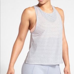 Athleta Gray and White Striped Work Out Tank Top